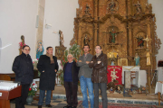 Antonio Pardo junto con responsables del Obispado en la visita de las obras de Tardajos. / DIPUTACIÓN-