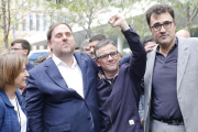 Carme Forcadell, Oriol Junqueras, Josep Maria Jové y Lluís Salvadó, a las puertas de la Ciutat de la Justícia, en septiembre.-JOAN PUIG