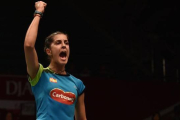 Carolina Marín celebra un punto en el partido de cuartos de final en el Mundial de Bádminton en Yakarta.-AFP / BAY ISMOYO