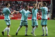 Los jugadores del Numancia celebran el gol de Higinio que significaba el empate a uno.-Área 11