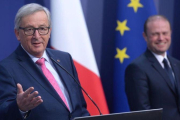El presidente de la Comisión Europea, Jean-Claude Juncker, en la rueda de prensa que ha dado junto al primer ministro de Malta, Joseph Muscat.-MATTHEW MIRABELLI