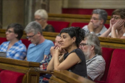 Los diputados de la CUP, en sus escaños del Parlament.-FERRAN SENDRA