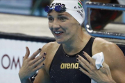 Hosszu reacciona incrédula tras su triunfo en la final de los 100 espalda.-ODD ANDERSEN / AFP