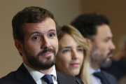 El presidente del Partido Popular, Pablo Casado, durante una rueda de prensa.-EDUARDO PARRA (EUROPA PRESS)