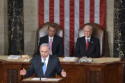 El primer ministro israelí, Binyamin Netanyahu, en su discurso ante el Congreso de EEUU.-Foto:  AFP / MANDEL NGAN