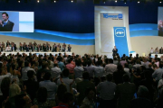 Rajoy, durante el discurso tras ser elegido presidente del PP en el congreso nacional del partido en la Feria de Valencia en junio del 2008.-MIGUEL LORENZO