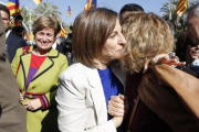 Carme Forcadell y Anna Simó a la salida del TSJC.-ALBERT BERTRAN