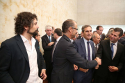 Acto de toma de posesión de Juan Vicente Herrera como presidente de la Junta de Castilla y León. En la imagen de Ia D, el portavoz de IU en las Cortes, José Sarrión; el portavoz de Ciudadanos, Luis Fuentes, el procurador popular, JUan José Sanz Vitorio; y-Ical