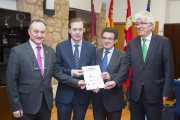 Los rectores de las universidades de Valladolid, León y Burgos -Daniel Miguel, Alfonso Murillo y José Ángel Hermida- con el presidente del CES, Germán Barrios.-ICAL
