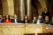 De izquierda a derecha, se muestran los líderes de Ciudadanos, Inés Arrimadas y Albert Rivera seguidos de la diputada de JxCat al Congreso, Laura Borràs y la portavoz del PP en el Congreso de los Diputados Cayetana Álvarez de Toledo.-EFE
