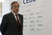 El presidente de la CEOE, Juan Rosell, este miércoles en un desayuno con empresarios.-Foto: EFE / SERGIO BARRENECHEA