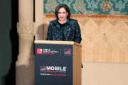 La alcaldesa de Barcelona, Ada Colau, durante su discurso en la cena de bienvenida al Mobile World Congress (MWC).-QUIQUE GARCÍA (EFE)