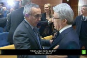 Ángel Villar saluda en segundo término a Miguel Ángel Gil Marín, tapado por Alejandro Blanco, que a su vez charla con Enrique Cerezo.-Foto: LA SEXTA