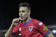Del Moral, máximo anotador junto a Guillermo con cinco goles, festeja el que marcó al Sevilla Atlético.-MARIO TEJEDOR