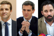 Pablo Casado (PP), Albert Rivera (Ciudadanos) y Santiago Abascal (Vox).-