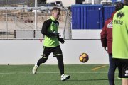 Dani Nieto durante su entrenamiento de ayer con la primera plantilla soriana.-VALENTÍN GUISANDE