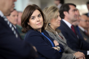 La vicepresidenta del Gobierno, Soraya Sáenz de Santamaría, durante la inauguración de la nueva sede de la Dirección Provincial de la Seguridad Social en Valladolid-ICAL