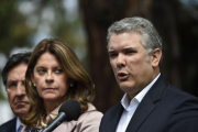 Iván Duque ofreciendo una rueda de prensa.-AFP