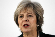May, durante su discurso en Lancaster House, en Londres, este martes.-REUTERS