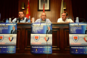 César Palacios, José Antonio de Miguel y Eduardo Rubio durante la presentación del partido homenaje a Antonio Pedroviejo del día 3 en Almazán.-ÁLVARO MARTINEZ
