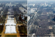 Público en la toma de posesión de Trump (izquierda) y en la de Obama en el 2009.-REUTERS / LUCAS JACKSON / STELLOS VARIAS