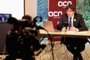 Carles Puigdemont, en rueda de prensa en la ACN desde Bruselas.-LAURA POUS (ACN)