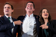 Albvert Rivera, Juan Marín e Inés Arrimadas, en Sevilla.-EFE