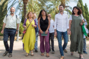 Teresa Rodríguez, en el centro, con otros representantes de fuerzas de la confluencia andaluza de Podemos. /-EFE / RAÚL CARO