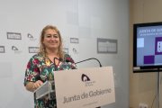 La vicepresidenta de la Diputación de Soria, María José Jiménez, en la rueda de prensa tras la celebración de la Junta de Gobierno.