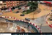 El agua en la rotonda de autobuses y bajando por la avenida de Valladolid en Soria.