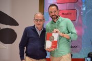 El presidente de la Real Federación de Castilla y León de Fútbol, Marcelino Maté, junto al entrenador soriano Pablo Machín en un acto federativo.