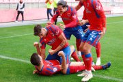 Los jugadores del Numancia celebran el tanto de Bonilla de la primera parte.