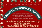 Detalle del cartel de la Feria de Gastronomía y Artesanía Navideña con la elaboración de un tronco de Navidad gigante.