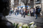 Participantes en el homenaje en la plaza del Vergel a los deportados de Soria.