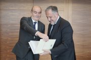 El presidente de las Cortes de Castilla y León, Carlos Pollán, recibe en su despacho al Procurador del Común, Tomás Quintana.