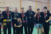 Los integrantes del Club Muay Thai Soria durante la competición en Madrid.