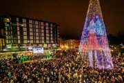 Miles de personas en torno al pino luminoso para recibir la Navidad