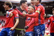 Los jugadores rojillos celebran el tanto de Juancho que le ha dado los tres goles al Numancia ante el Ourense.