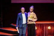 Urgel, tras recoger su premio en la gala del Certamen de Cortos de Soria.