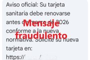 Eejemplo real de un mensaje SMS fraudulento recibido intentando hacerse pasar por el Sacyl.