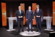 Carlos Pollán, Alfonso Fernández Mañueco y Carlos Martínez en el primer debate de las elecciones autonómicas.
