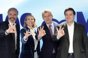 Azcón, Guardiola, Feijóo y Mañueco en la sede del Partido Popular.