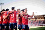 Los jugadores del Numancia celebran uno de los goles en la victoria ante el Atlético C.