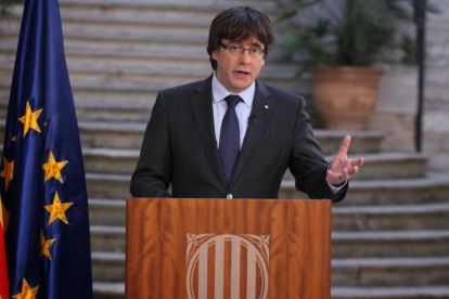 Puigdemont en su mensaje de Presidente de la Generalitat, hoy en TV3-EL PERIÓDICO