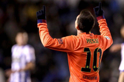 Leo Messi celebra el segundo gol frente al Deportivo.-Foto: EFE
