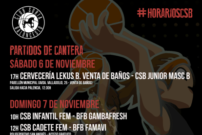 Cartel de partidos de la cantera Club Soria Baloncesto para este fin de semana. HDS