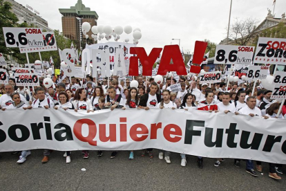 Soria Ya encabezaba la manifestación que inició la Revuelta de la España Vaciada. MARIO TEJEDOR