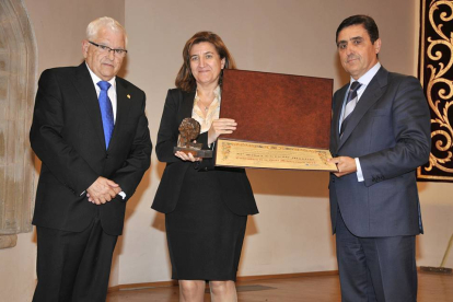 La viceconsejera recoge el galardón para Silvia Clemente de manos de Carlos Martínez Izquierdo y Juan Manuel Ruiz Liso.-VALENTÍN GUISANDE