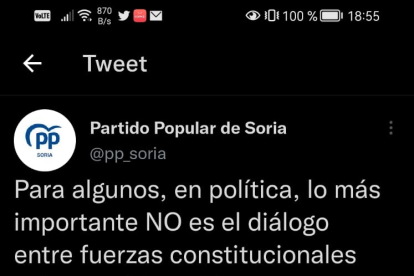 Captura de la cuenta oficial del PP de Soria. HDS