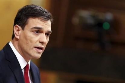 El secretario general del PSOE, Pedro Sánchez, esta tarde en la sesión de investidura.-SERGIO PEREZ